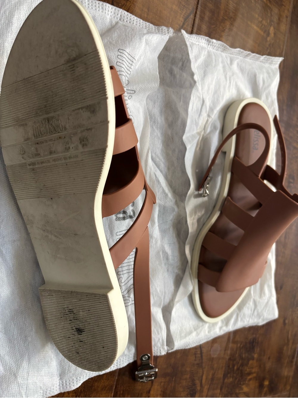 Melissa Brown Strappy Slingback Sandals with White Sole